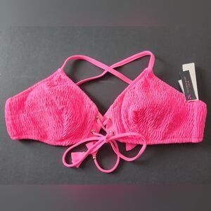 L VS Smocked Bikini Top Hot Pink